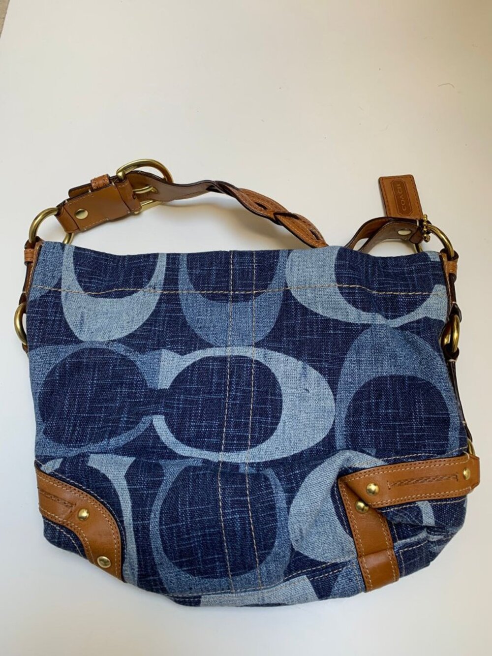BNWOT Vintage Coach Fabric and Leather Trim Denim Colored Shoulder Bag